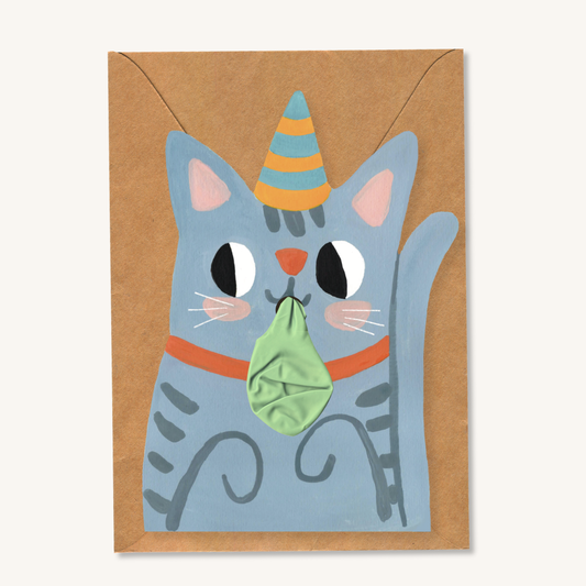 Wenskaart XL met ballon Kat 🐱